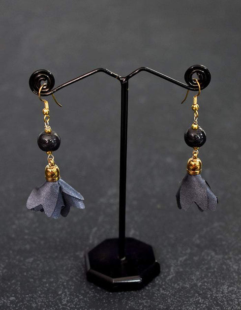 Clone of Single Blue Pottery Bead Earrings With Satin Funda